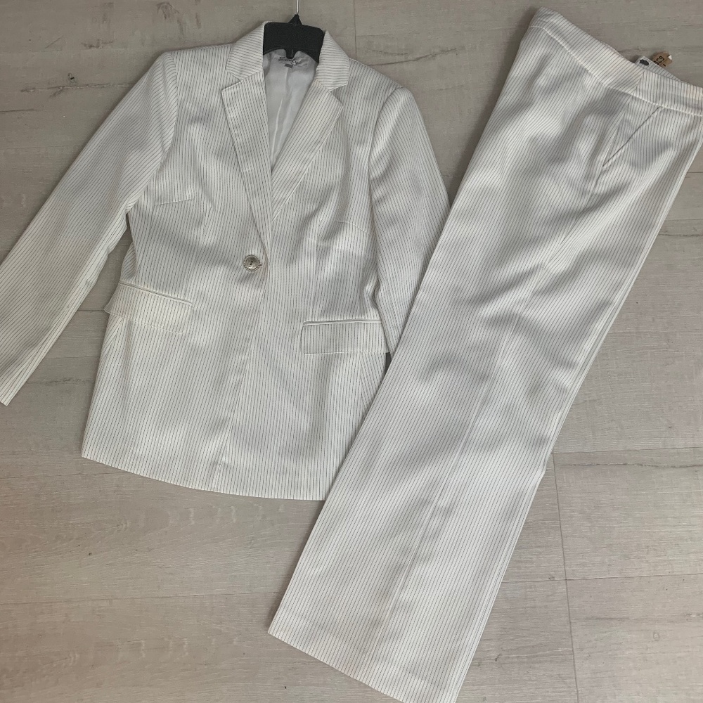 Pinstripe black and white suit